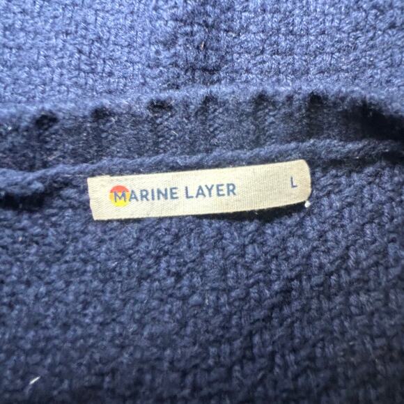 Marine Layer Women's Waffle Knit Crew Neck Wool Blend Sweater Large Navy Blue - Picture 3 of 8